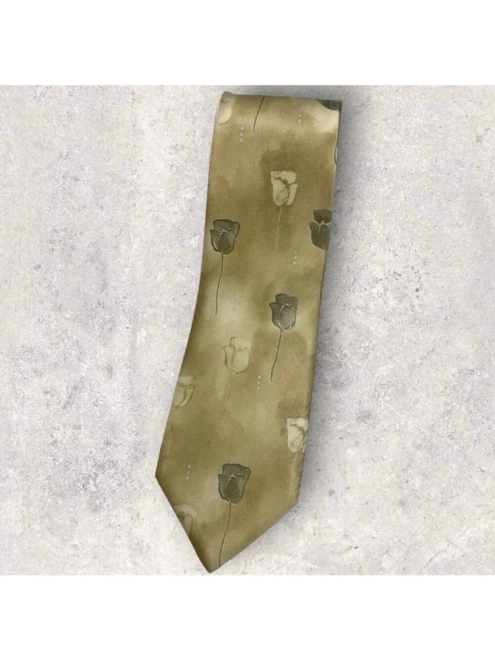FOXTON Silk Tie ITALY XL Beige Gray Floral W:3.6